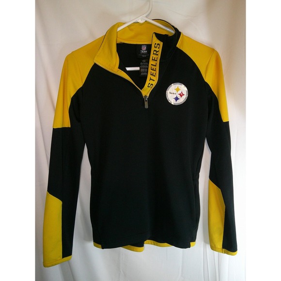 NFL Steelers Pullover Jacket Youth Team Apparel Half Zip Black Gold Size M 10/12 - Picture 1 of 3